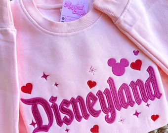 Disneyland Glitter  Embroidered Crewneck - Pink