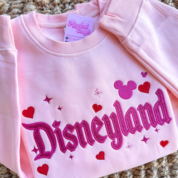 Disneyland Glitter  Embroidered Crewneck - Pink