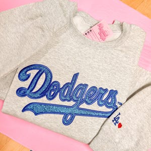 LA Dodgers Glitter Embroidered Crewneck Sweatshirt with Embroidered Sleeve