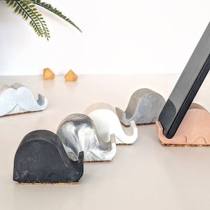 ELEPHONE Concrete Phone Holder | 23 Colours | Elephant Phone Stand Landscape Portrait | Cute Elephant Gift | Mobile Accessory Hands Free