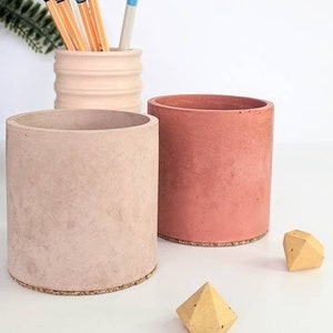 CYLINDER Concrete Pot 23 Colours Makeup Brush Storage Minimalist Desk Pen Tidy Toothbrush Holder Cactus Pot Artist Brush Holder image 2