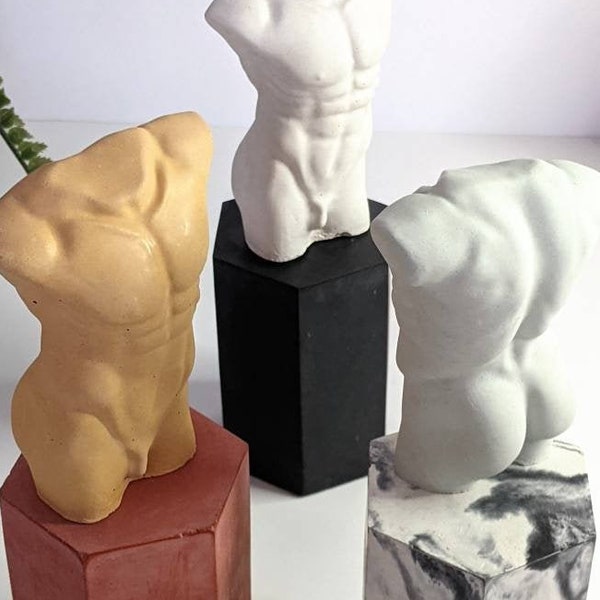 ADONIS Concrete Statue 9cm | 23 Colours | Naked Male Body Art | Concrete Torso Bust Ornament | Greek Roman Erotica Statue | Nude Shelf Decor