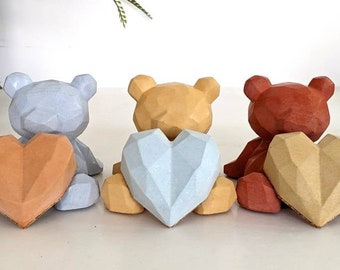 HEART + BEAR Geo Concrete Gift Set | 23 Colours | Geometric Anniversary Present | Baby Shower Reveal | Geometric Paper Weight Bookend Bundle