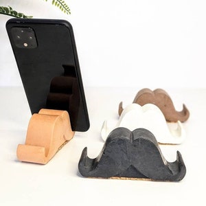 Beton Schnurrbart Handyhalter | 23 Farben | Hoch- und Querformat-Handystand | Papa Schreibtisch Geschenk Visitenkartenhalter | iPhone Pixel Samsung