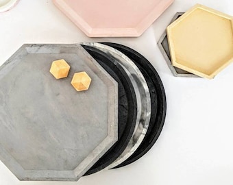 Large OCTO Concrete Tray | 23 Colours | 19cm Geometric Octagon Concrete Placemat | Modern Industrial | Jewellery Styling Craft Fair Display