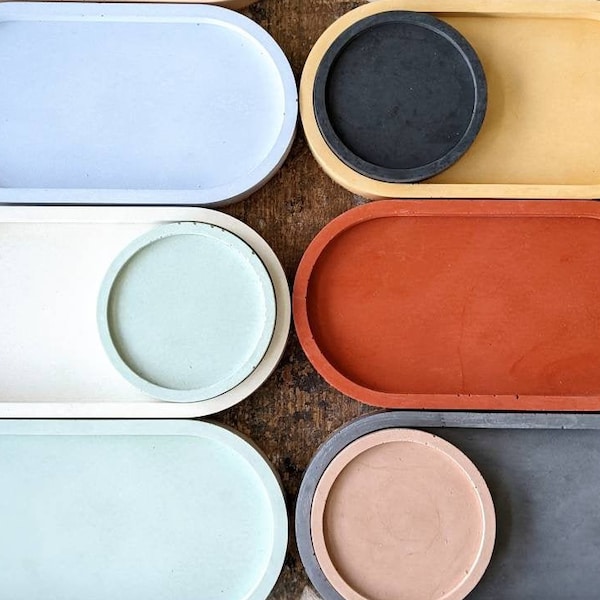 OVAL Concrete Tray | 35 Colours | Stone Glasses Tray | Colourful Flatlay Photo Prop | Concrete Soap Tray | Jewelry Ring Dish | Candle Plate