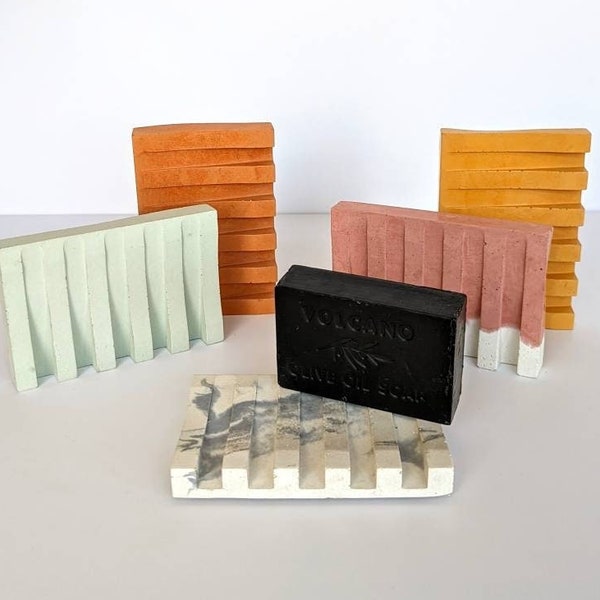 RECTANGLE Concrete Soap Dish | 23 Colours | Funnelled Draining Soap Tray | Block Soap Holder | Home Kitchen Sink Accessory | Spout Drainage