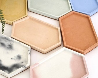 HEX Concrete Tray | 23 Colours | 16.5cm Soap Dish | Geometric Trinket Dish | Glasses Plate | Scandi Ring Dish | Colourful Flatlay Photo Prop