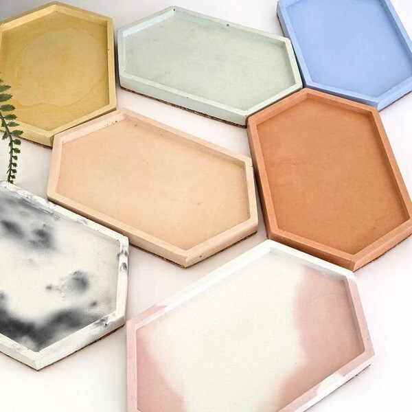 HEX Concrete Tray | 35 Colours | 16.5cm Soap Dish | Geometric Trinket Dish | Glasses Plate | Scandi Ring Dish | Colourful Flatlay Photo Prop