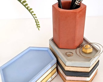 HEX Tall Concrete Pot | 23 Colours | Marble Geometric Desk Pencil Pot Storage | Toothbrush Holder | Dry Flower Vase | Makeup Brush Holder