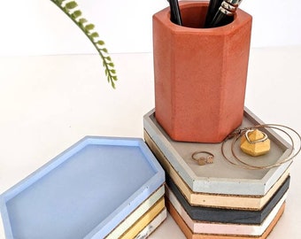 HEX Tall Concrete Pot | 35 Colours | Marble Geometric Desk Pencil Pot Storage | Toothbrush Holder | Dry Flower Vase | Makeup Brush Holder