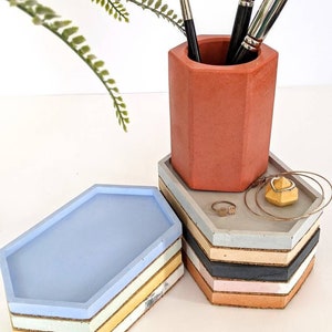 HEX Tall Concrete Pot | 23 Colours | Marble Geometric Desk Pencil Pot Storage | Toothbrush Holder | Dry Flower Vase | Makeup Brush Holder