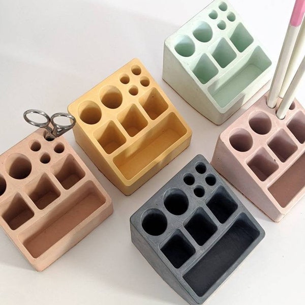 COSMETIC Concrete Organiser | 23 Colours | Concrete Pen Pot | Bathroom Tidy | Desk Phone Holder | Lipstick Nail Polish Makeup Beauty Storage