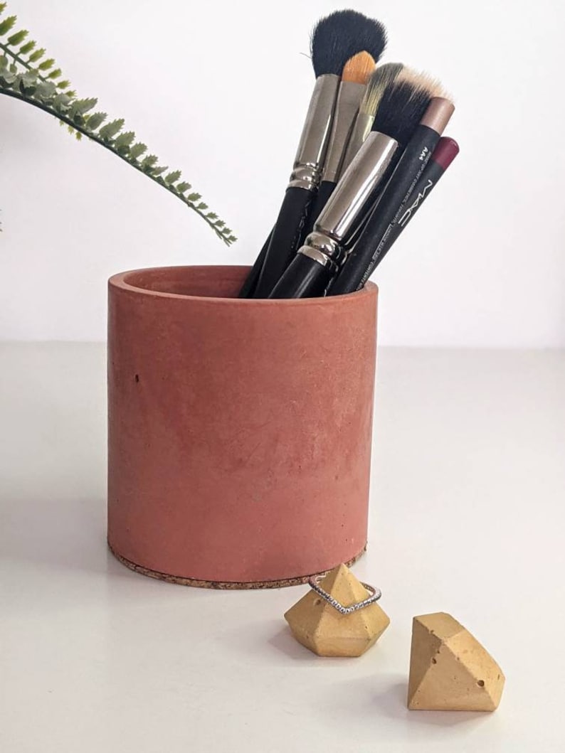 CYLINDER Concrete Pot 23 Colours Makeup Brush Storage Minimalist Desk Pen Tidy Toothbrush Holder Cactus Pot Artist Brush Holder image 4