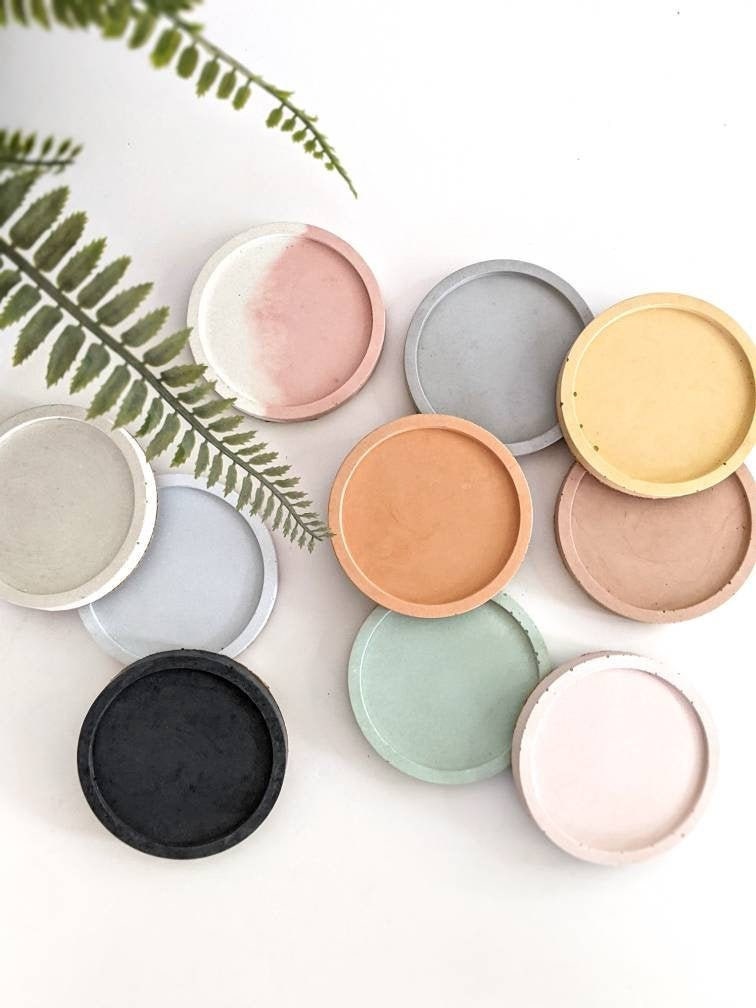 Petit | Circle Concrete Coaster 23 Couleurs 7cm Minimalist Trinket Dish Jewelry Display Ensemble de 