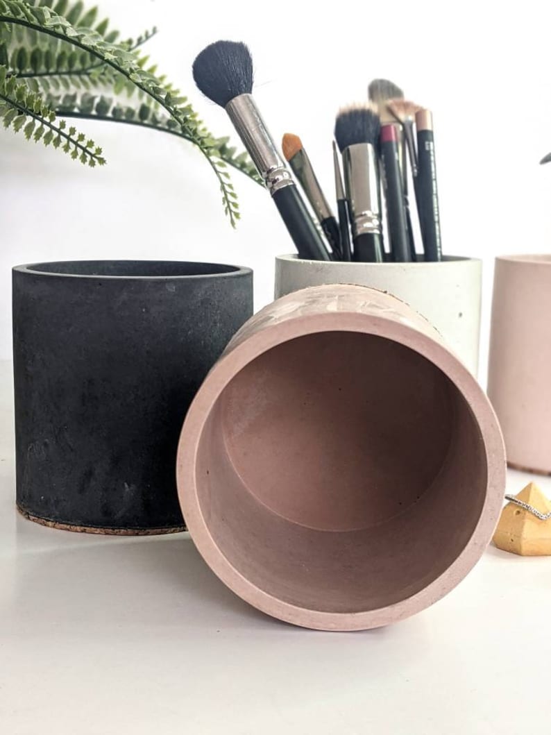 CYLINDER Concrete Pot 23 Colours Makeup Brush Storage Minimalist Desk Pen Tidy Toothbrush Holder Cactus Pot Artist Brush Holder image 5