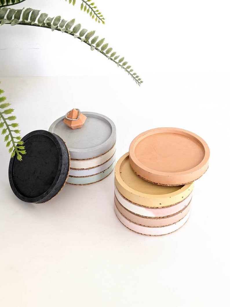 Small CIRCLE Concrete Coaster 23 Colours 7cm Minimalist Trinket Dish Jewelry Display Set of Coasters Plant Dish Flatlay Photo Prop image 7