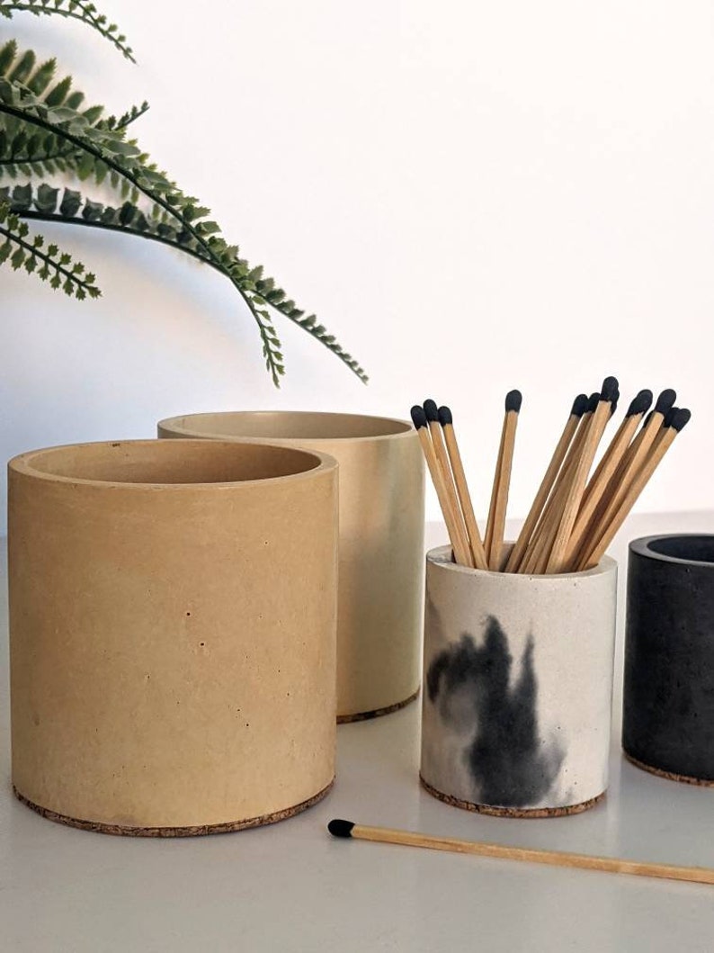 CYLINDER Concrete Pot 23 Colours Makeup Brush Storage Minimalist Desk Pen Tidy Toothbrush Holder Cactus Pot Artist Brush Holder image 7