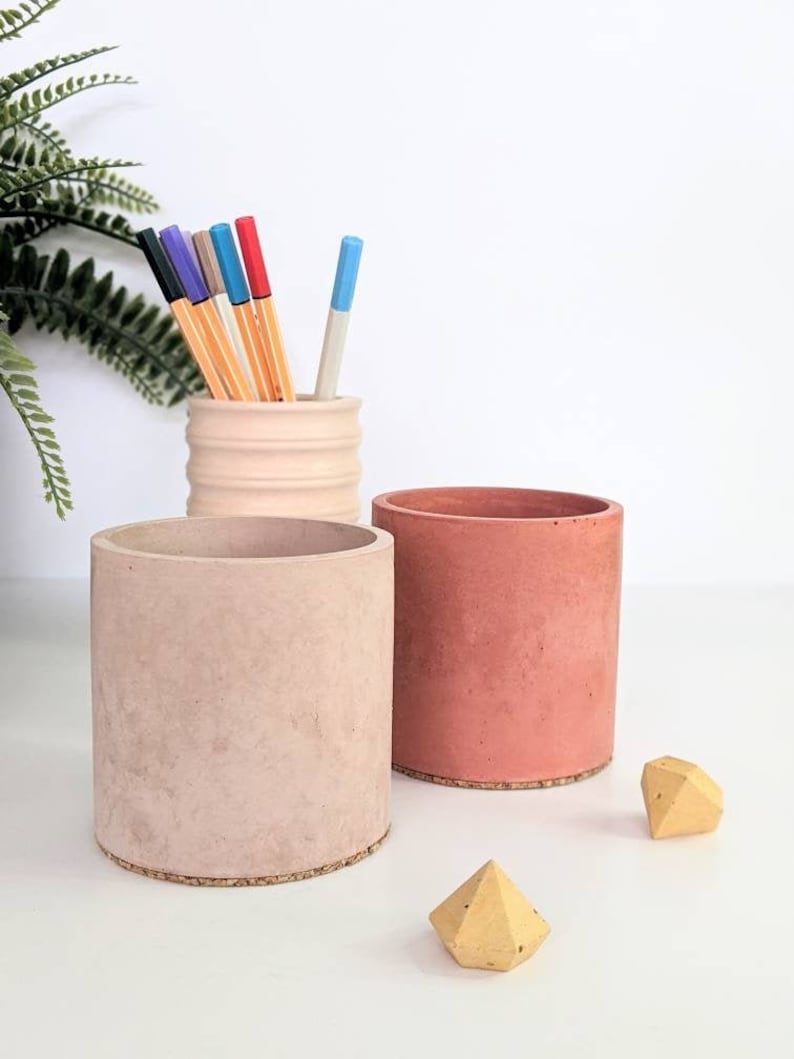 CYLINDER Concrete Pot 23 Colours Makeup Brush Storage Minimalist Desk Pen Tidy Toothbrush Holder Cactus Pot Artist Brush Holder image 2