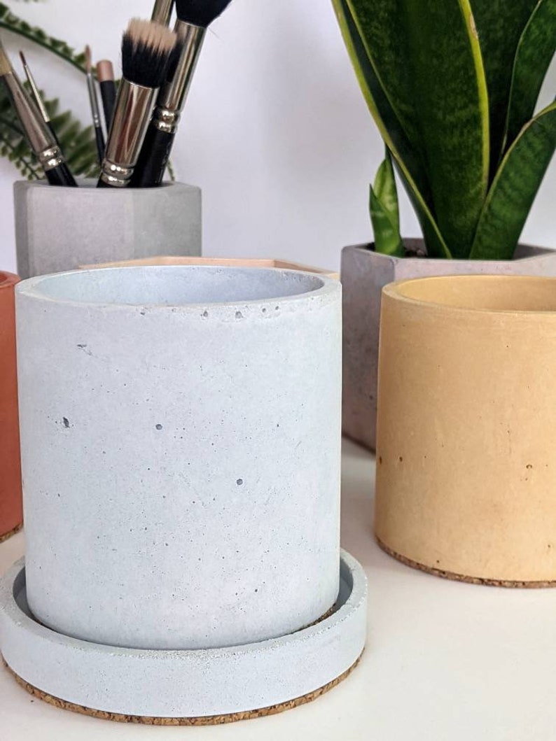 CYLINDER Concrete Pot 23 Colours Makeup Brush Storage Minimalist Desk Pen Tidy Toothbrush Holder Cactus Pot Artist Brush Holder image 3