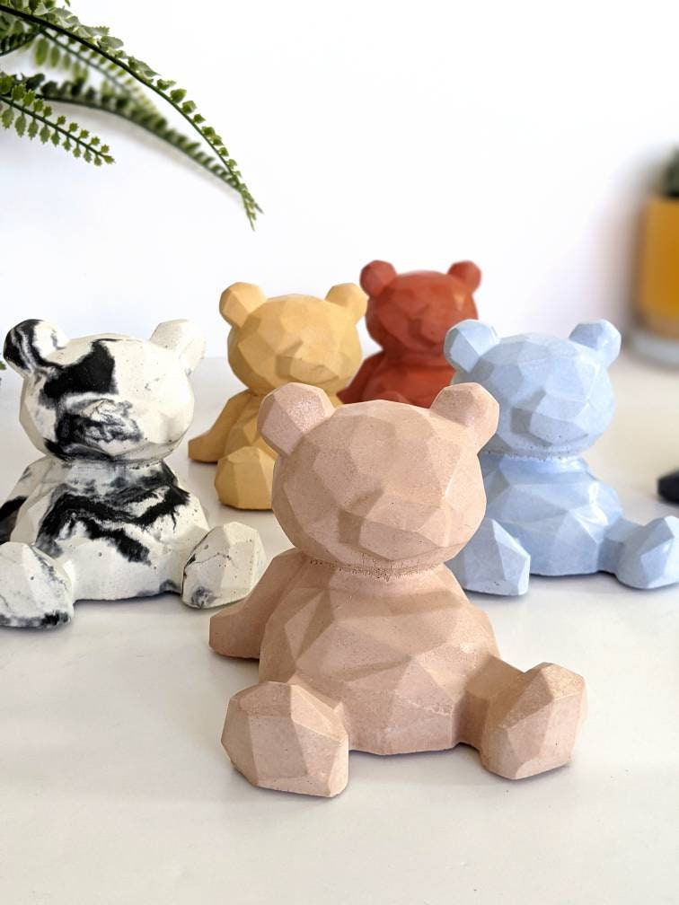 Concrete BEAR Statue 23 Colours Geometric Bear Nursery Etsy