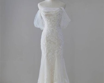 Off the shoulder Mermaid wedding dress, Custom wedding gown, Stunning Modern bridal robe