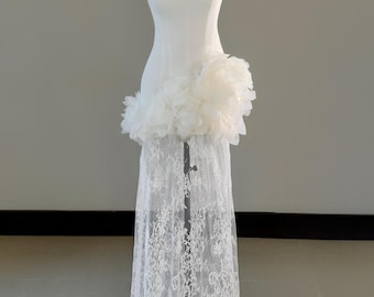 Brautpartykleid mit abnehmbarem Rock, weißes Minikleid für die Brautparty, zweites Hochzeitskleid