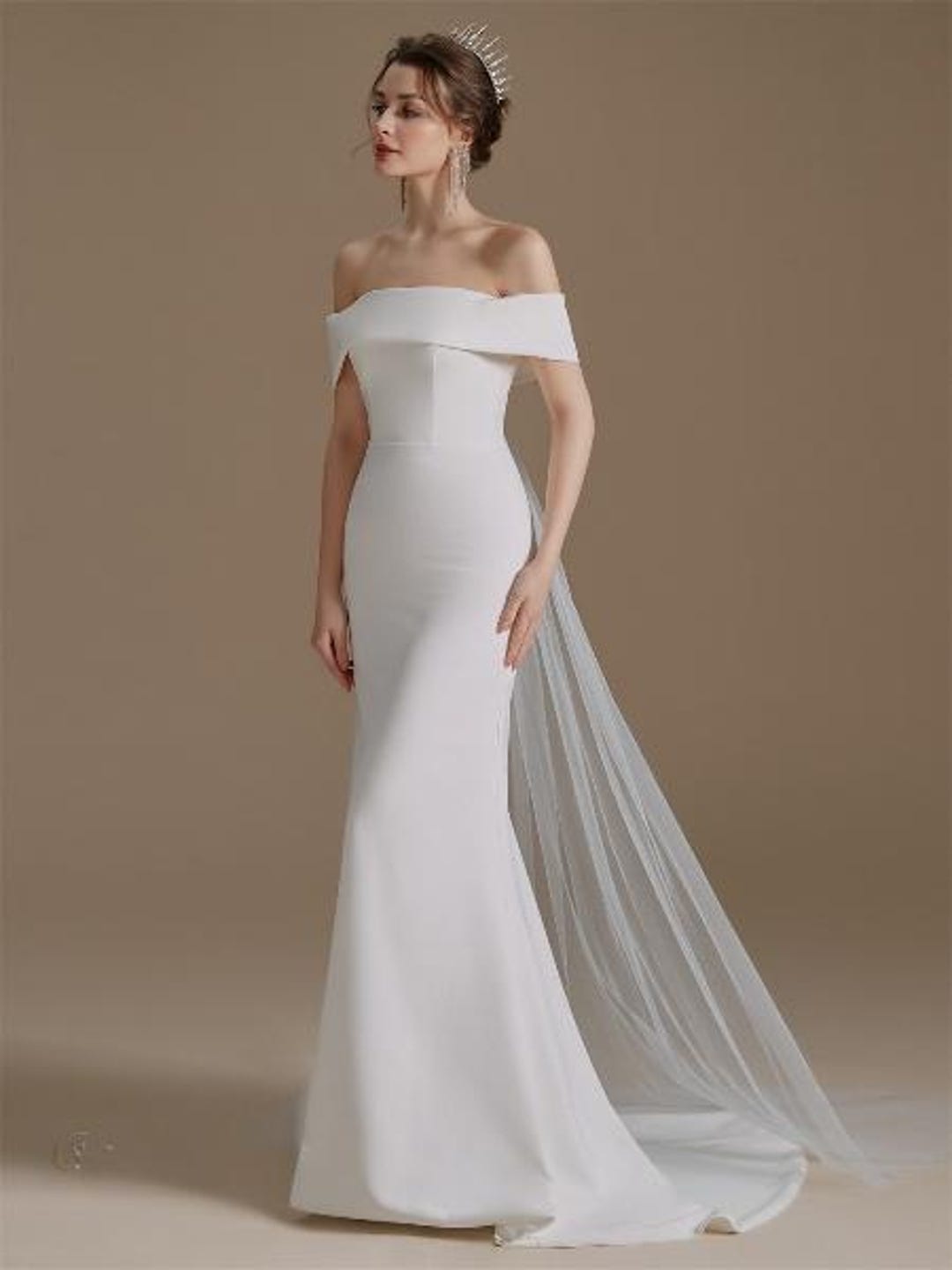 White Formal Wedding Dress Bridal Gown for Reception off Shoulder