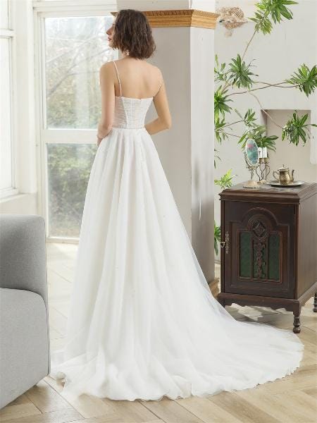 beaded spaghetti strap wedding dress Sexy Beaded Spaghetti Strap Wedding Dress with 3D Flowers – Forever & Always