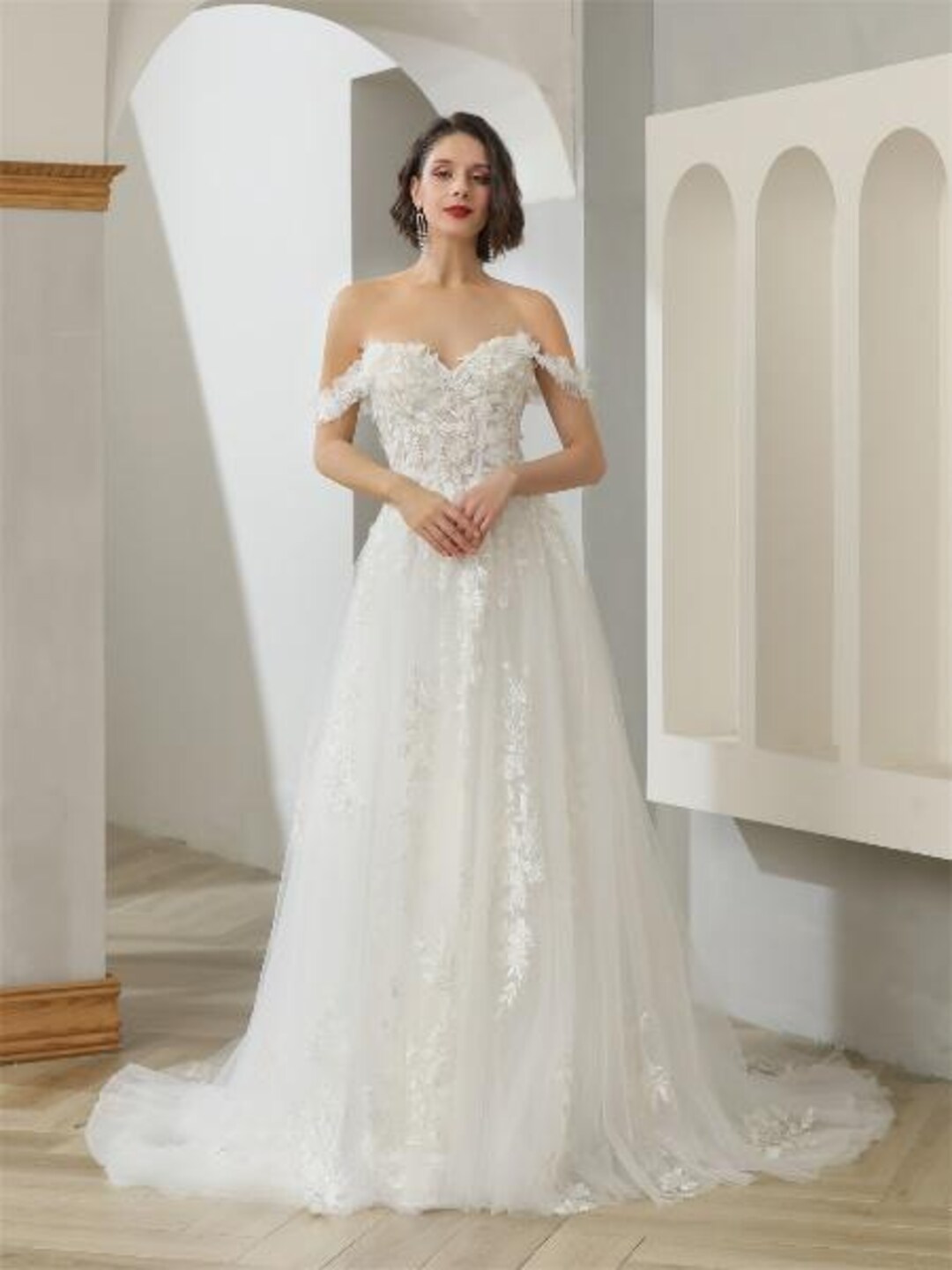 Off the Shoulder Fairy Wedding Dress, Princess White Wedding