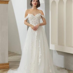 Off the shoulder fairy wedding dress, Princess white wedding gown, Tulle bridal skirt