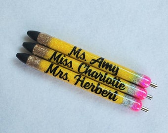 Custom teacher pens, glitter pens, teacher pen, gift for teacher, teacher gifts, custom glitter pen, new teacher gifts, glitter pencil pen