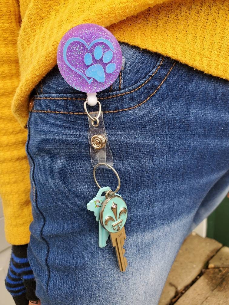 Dog Mom Badge Reel, Cute Badge Reels, Nurse Badge Reel, Nurse Accessories,  Nurse Gift, Teacher Badge Reel, Dog Mom Gift, Glitter Key Clip 