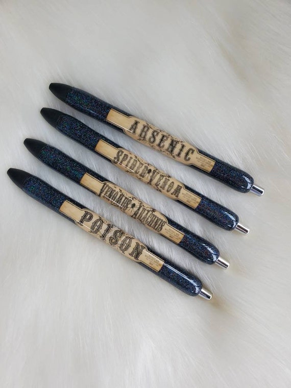 Glitter pens, Halloween pen, vintage pen, custom glitter pen, refillable pen, glitter pen, gothic gift, college student gift