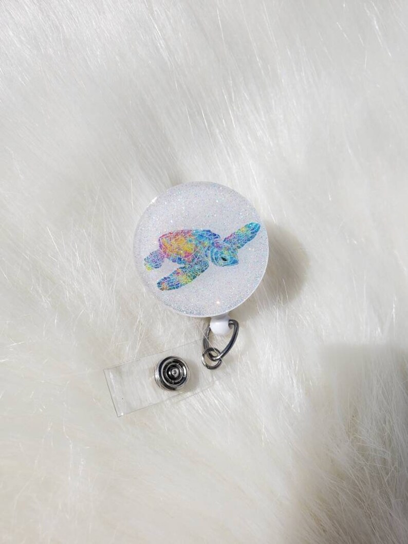 teacher badge reel cute badge reel nurse gift turtle gift glitter ID clip Sea turtle badge reel nurse badge reel teacher gift