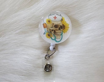 Skull badge reel, x ray badge reel, radiology badge holder, x ray tech gift, radiology badge reel, skeleton badge reel, rad tech