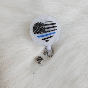 Police badge reel, cop badge reel, Thin Blue Line badge reel, custom badge reel, teacher gift, police wife gift, nurse gift, cop theme gift