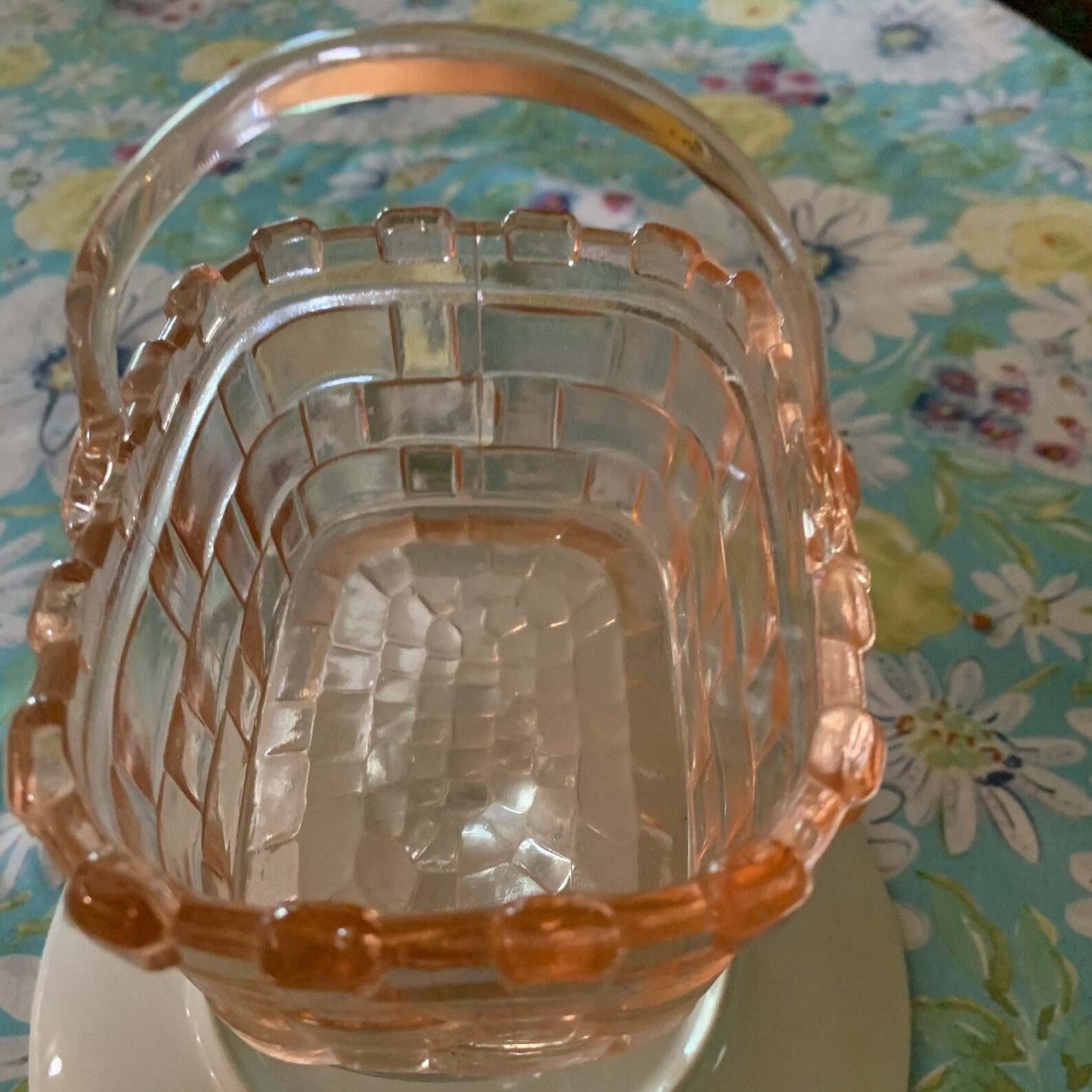 Pink Depression Glass Weaved Basket Etsy