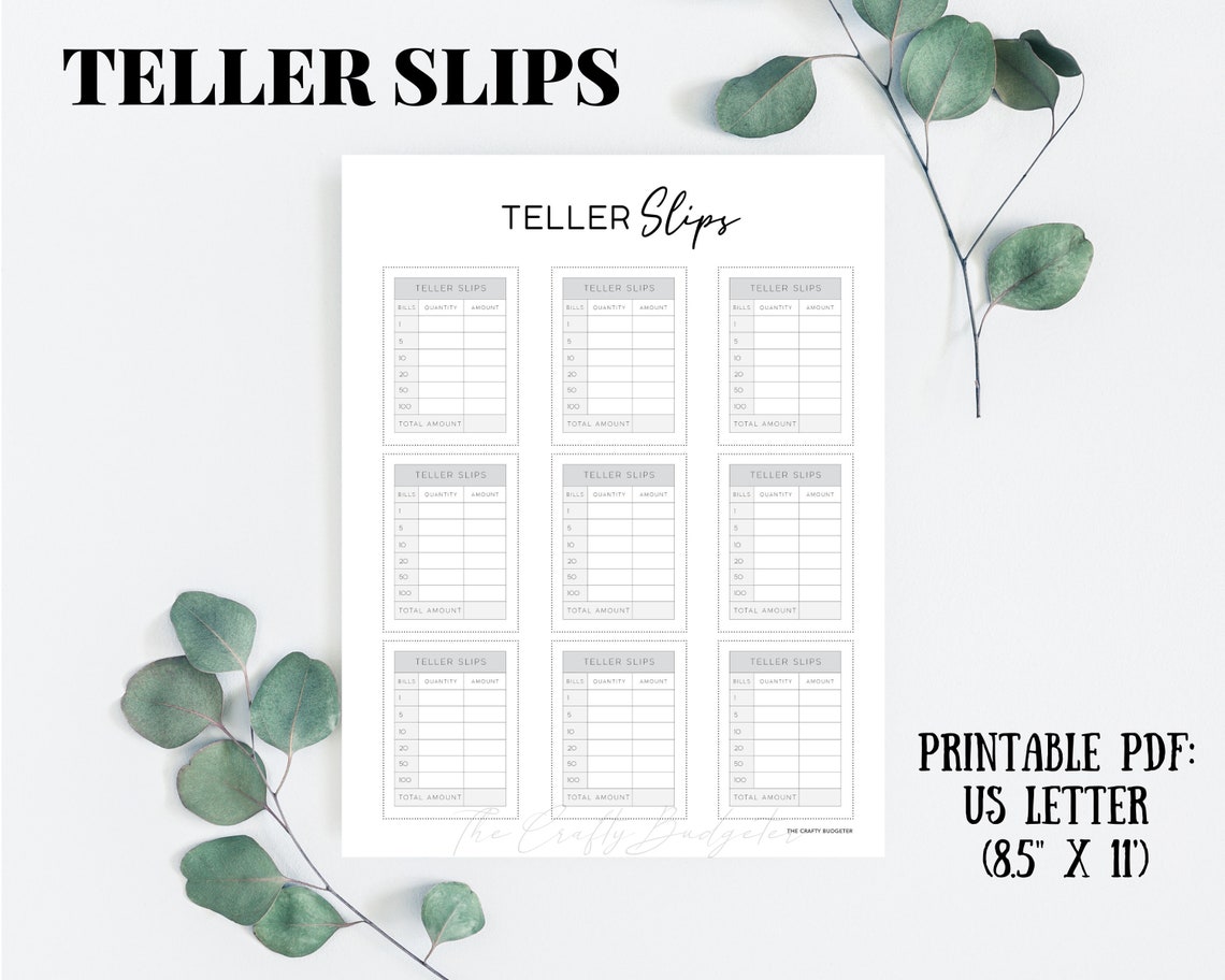 TELLER SLIPS PRINTABLE Cash Breakdown Slips Cash Withdraw | Etsy