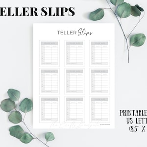 TELLER SLIPS PRINTABLE | Cash Breakdown Slips | Cash Withdraw Slips | Cash Envelopes | Budget Printable
