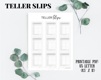 TELLER SLIPS PRINTABLE | Cash Breakdown Slips | Cash Withdraw Slips | Cash Envelopes | Budget Printable