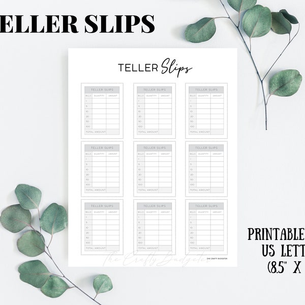 TELLER SLIPS PRINTABLE | Cash Breakdown Slips | Cash Withdraw Slips | Cash Envelopes | Budget Printable