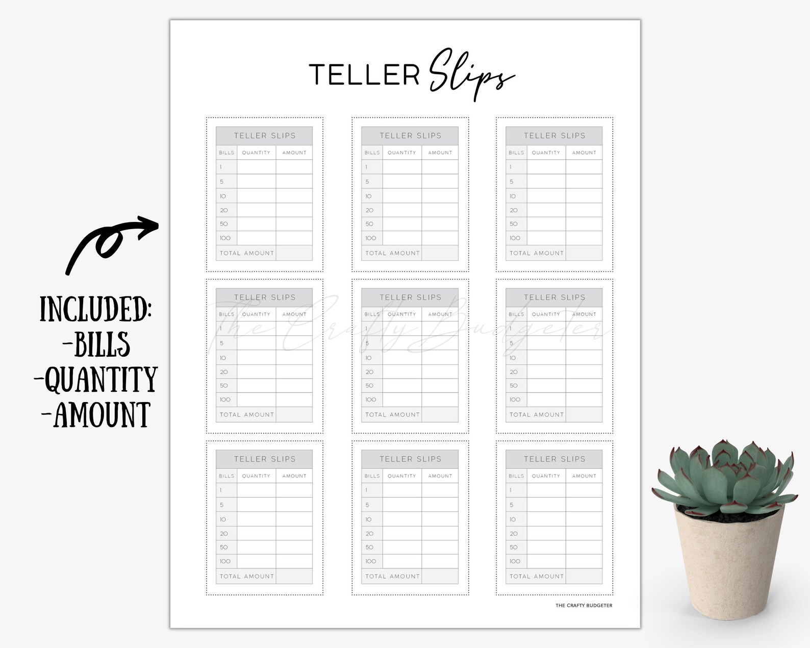 TELLER SLIPS PRINTABLE Cash Breakdown Slips Cash Withdraw Etsy