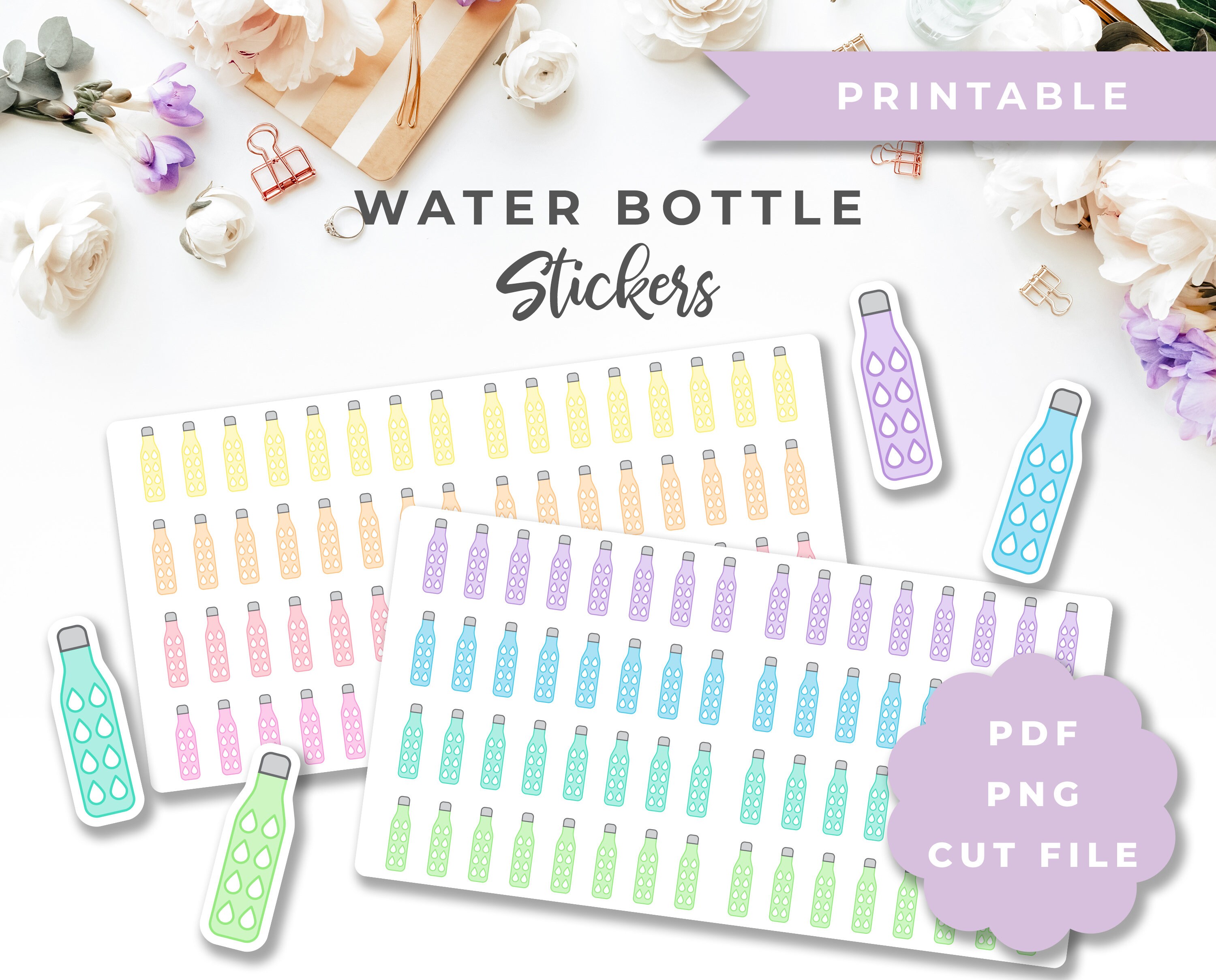 Printable Water Bottle Hydration Tracker Planner Stickers in Etsy