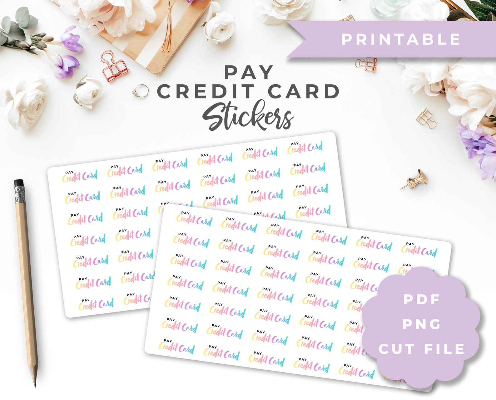 Rainbow Pay Credit Card Script Text Planner Stickers Etsy