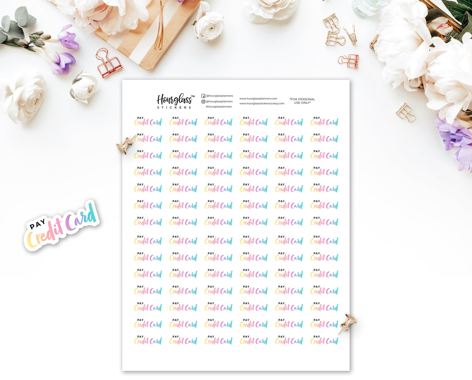 Rainbow Pay Credit Card Script Text Planner Stickers Etsy