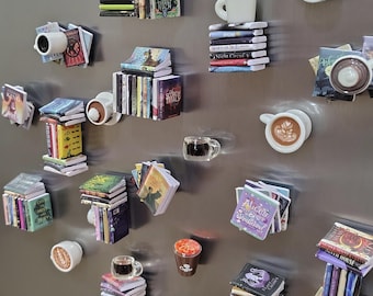 Books & Coffee - Tiny Handmade Magnet Pack (10 Magnets)