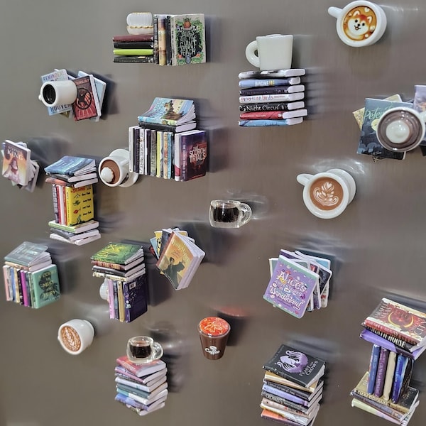 Books & Coffee - Tiny Handmade Magnet Pack (10 Magnets)