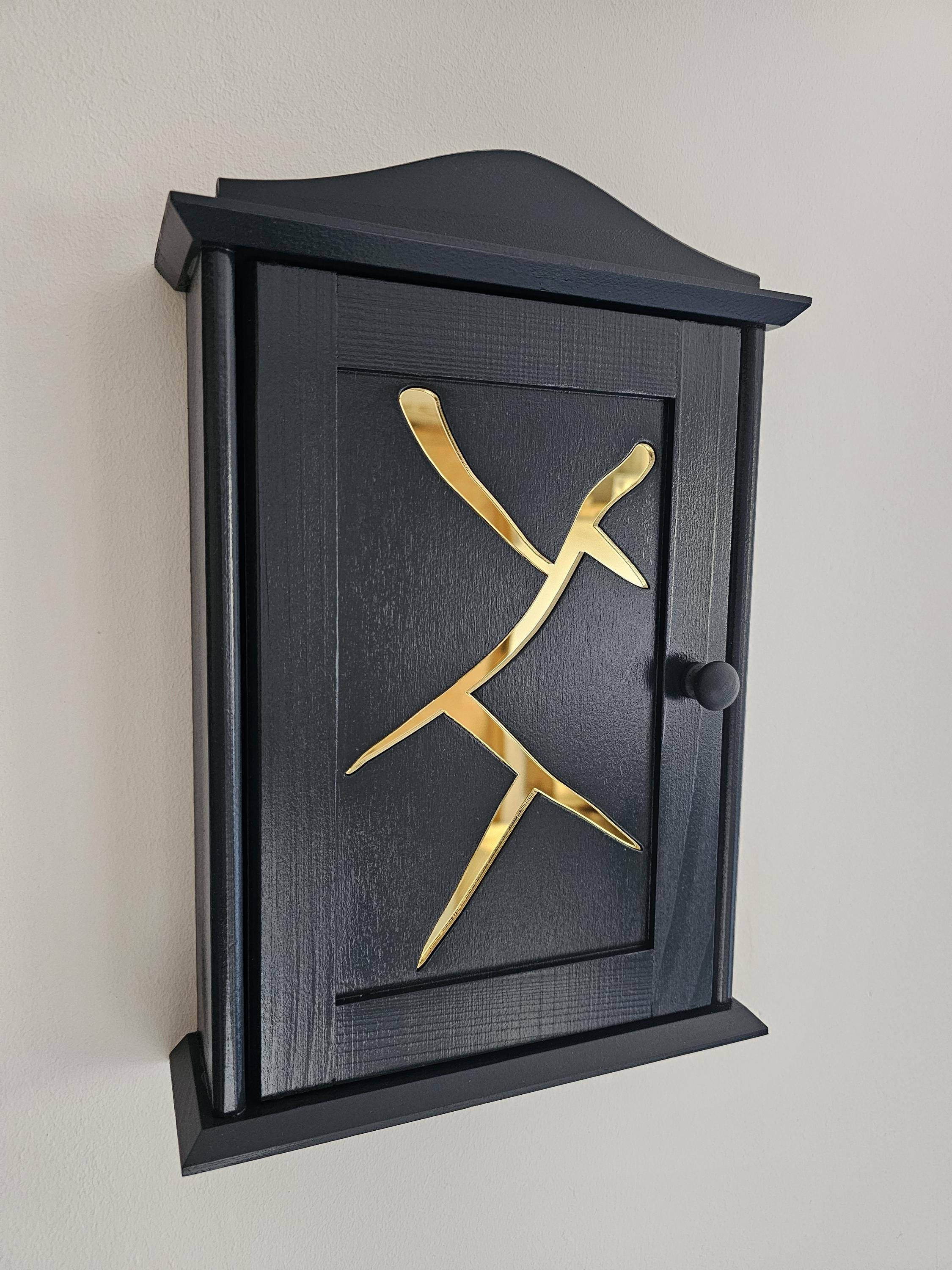 Wooden Key Box With Gold Detail - Wall Mounted Key Holder - Etsy UK