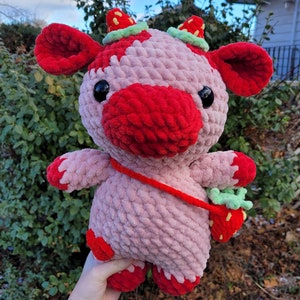 Crochet Raspberry Cow Plushie/ Crochet Cow Plush/ Amigurumi Cow